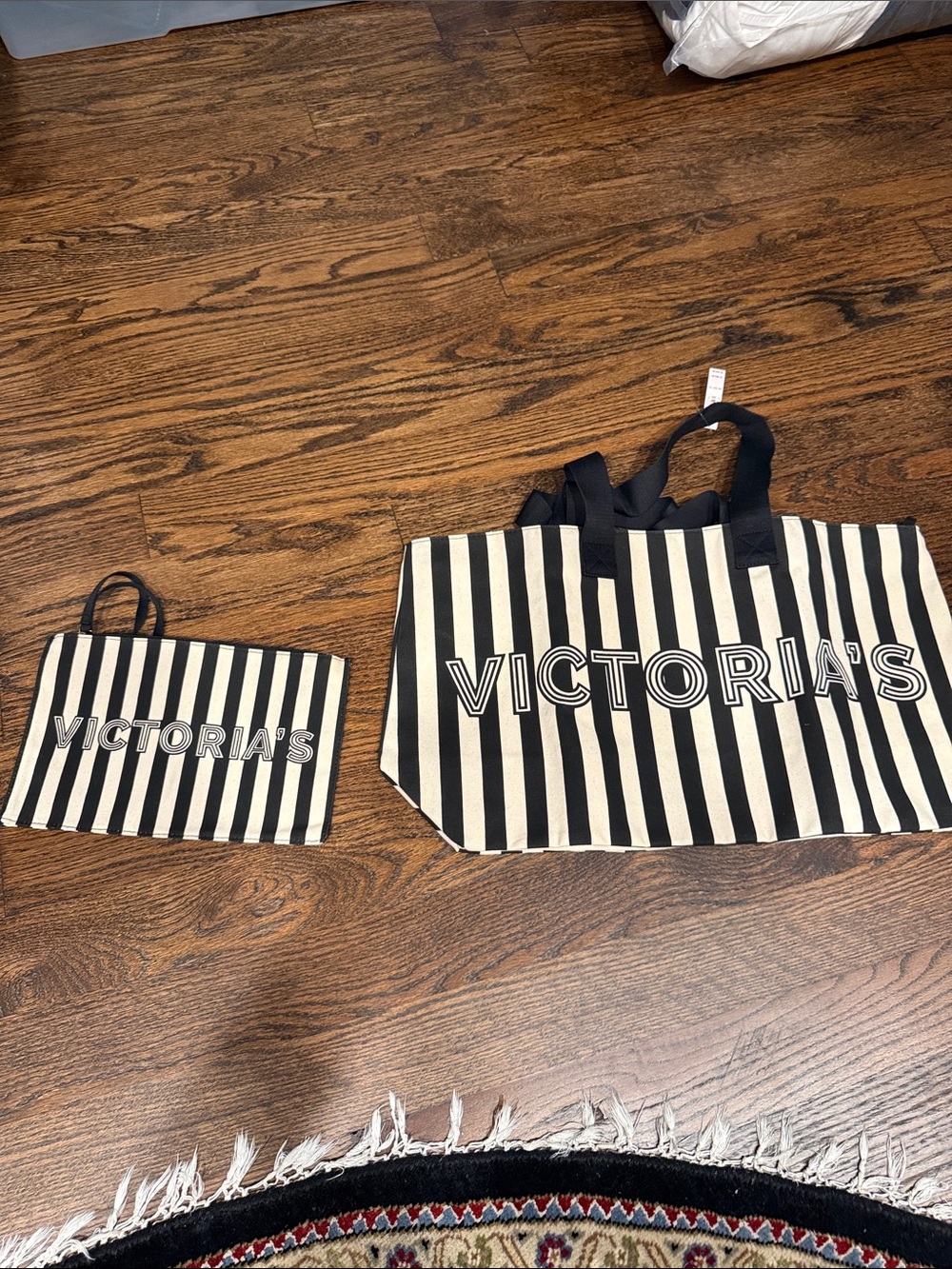 Victoria's Secret Black and White Striped Tote with Matching Pouch